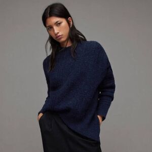 All Saints Selena Mixed Stitch Asymmetric Sweater Midnight Blue-RR5